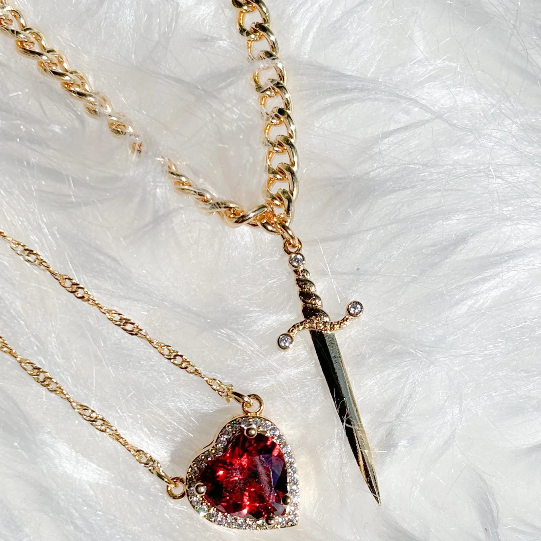 Gothic Heart & Sword Design Couple Pendant Necklace