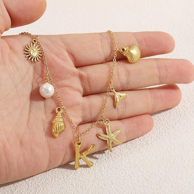 🐚Shell Starfish Initial Letter Pendant Necklaces