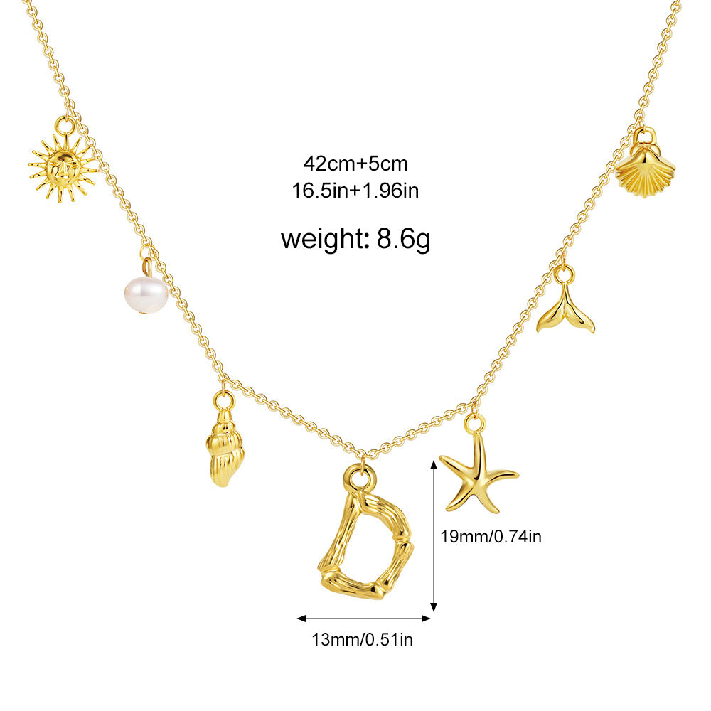 🐚Shell Starfish Initial Letter Pendant Necklaces