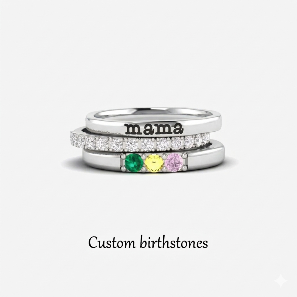 FOR MOTHER-CUSTOM BIRTHSTONES MAMA STACK RING