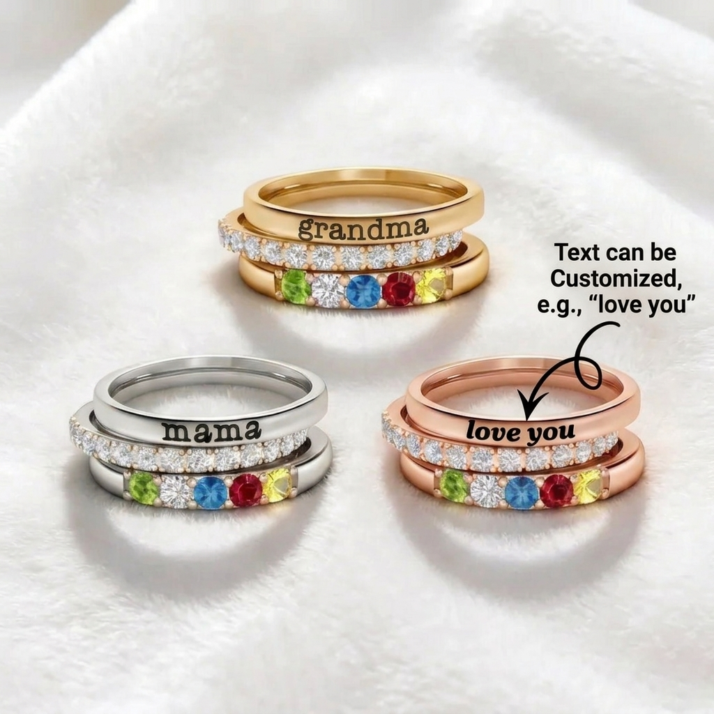FOR MOTHER-CUSTOM BIRTHSTONES MAMA STACK RING