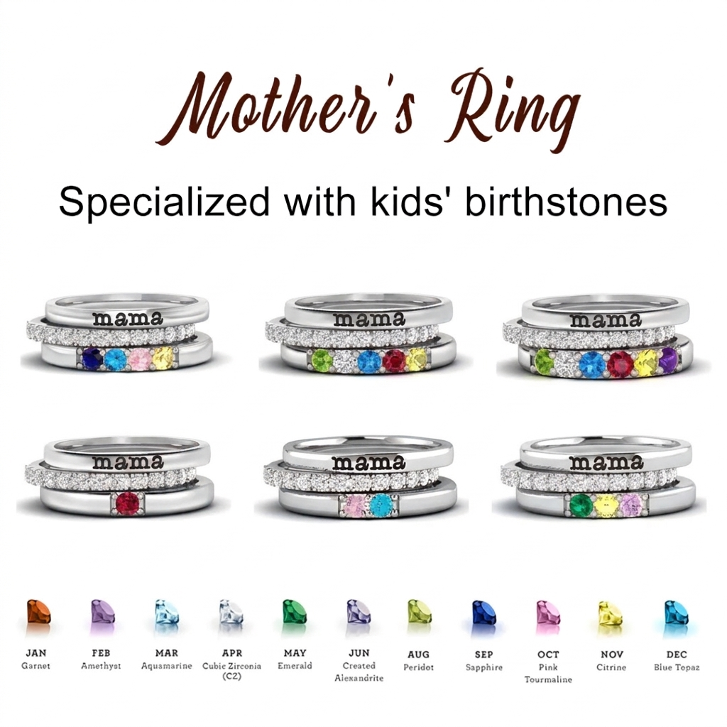 FOR MOTHER-CUSTOM BIRTHSTONES MAMA STACK RING