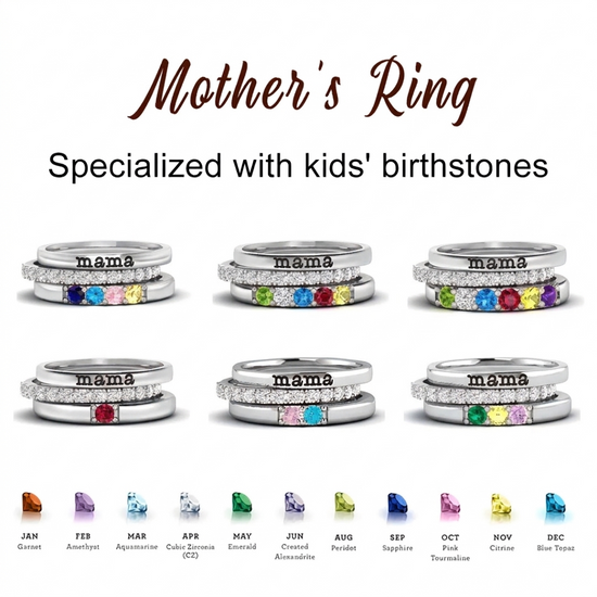 FOR MOTHER-CUSTOM BIRTHSTONES MAMA STACK RING