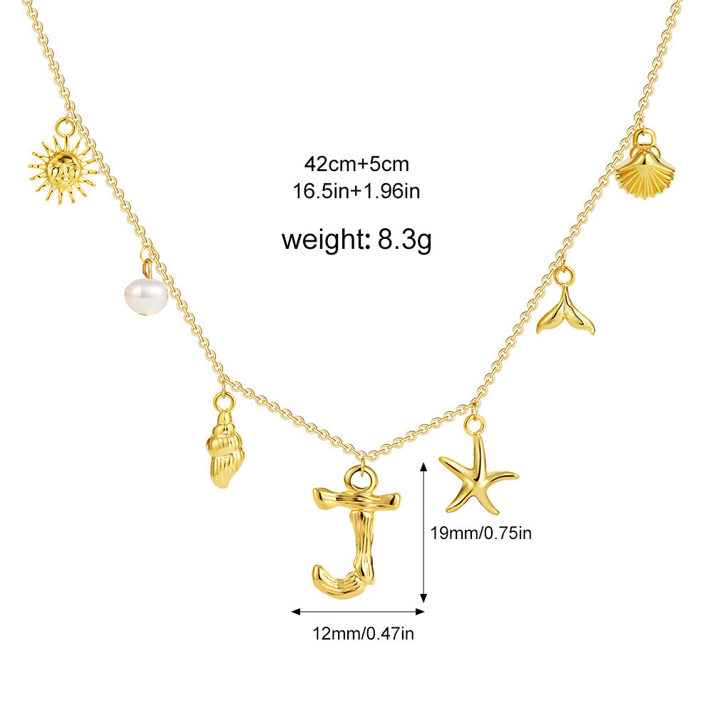 🐚Shell Starfish Initial Letter Pendant Necklaces