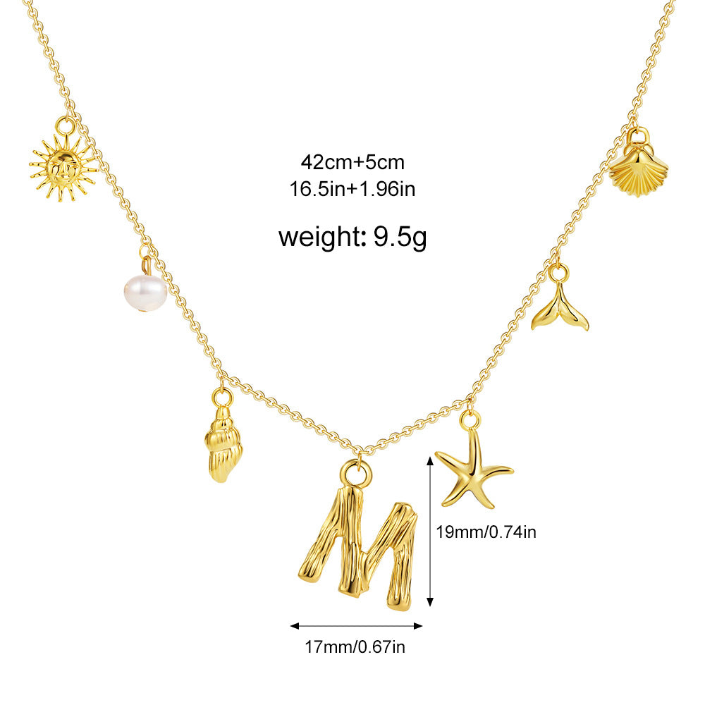 🐚Shell Starfish Initial Letter Pendant Necklaces