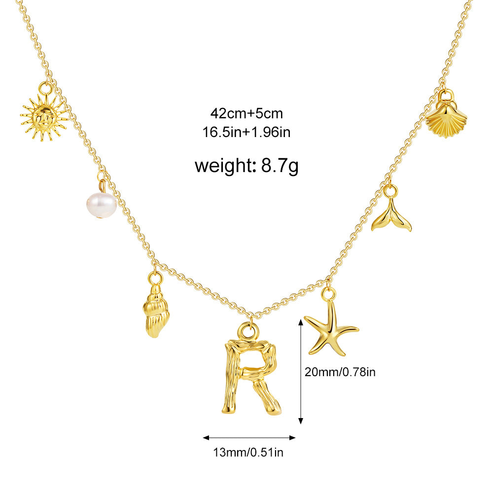 🐚Shell Starfish Initial Letter Pendant Necklaces