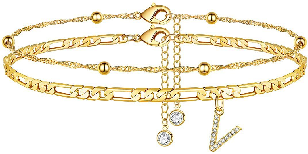 【LAST DAY 49% OFF】2 Pack - Initial Letter Pendant Anklets Set
