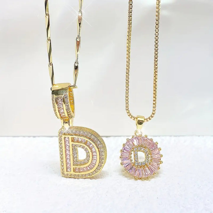 【Limit Edition Color-Pink】2 Pack - Initial Letter Pendant Necklaces
