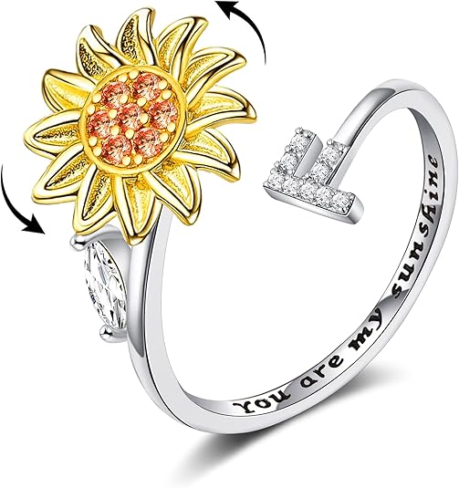 【LAST DAY 49% OFF】Sunflower Initial Letter Spinner Ring