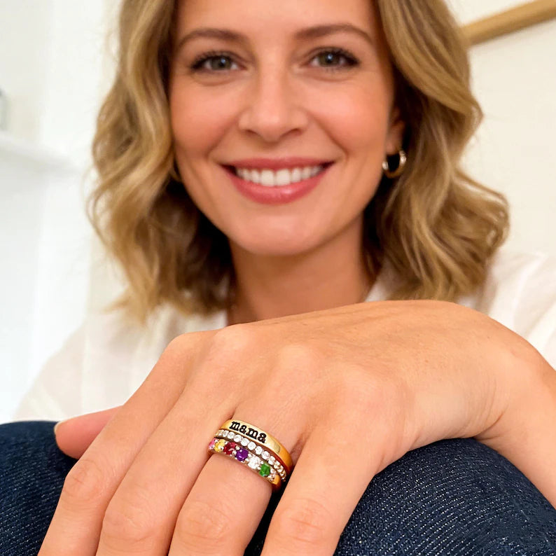FOR MOTHER-CUSTOM BIRTHSTONES MAMA STACK RING