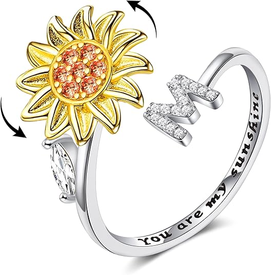 【LAST DAY 49% OFF】Sunflower Initial Letter Spinner Ring
