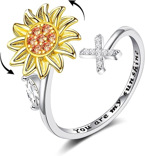 【LAST DAY 49% OFF】Sunflower Initial Letter Spinner Ring